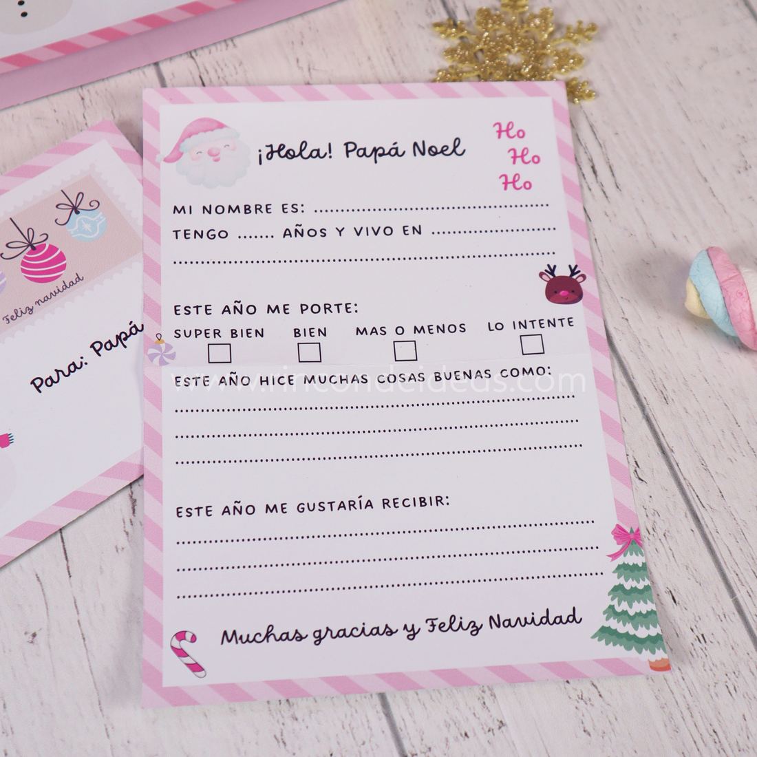 Carta a Papá Noel rosa para completar: nombre, edad, cómo me porté y qué me gustaría recibir · Masterclass de Navidad 2026
