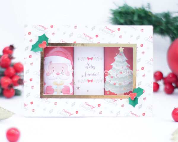 Caja con ventana, borde dorado y hojitas de acebo · Navidad en Rincón