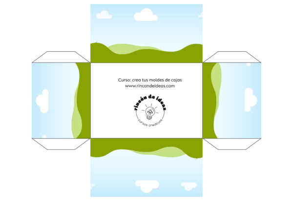 Molde de caja cuadrada con solapas decorado con pasto ondulado · Curso de Moldes de cajas