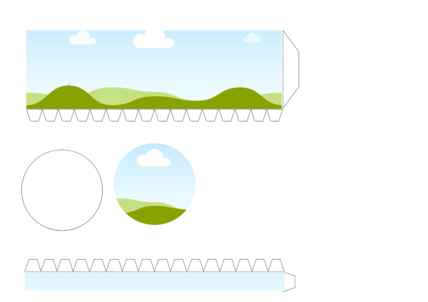 Molde de caja cilíndrica decorado con paisaje de cielo y pasto · Curso de Moldes de cajas