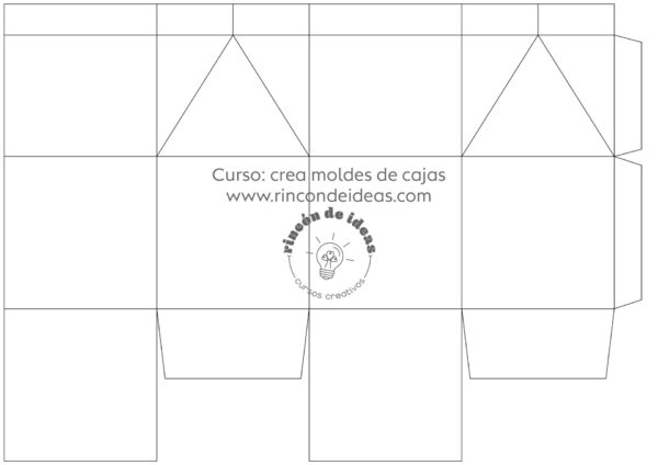Molde de caja con cierre en pico, trazado en líneas con marca de agua · Curso de Moldes de cajas