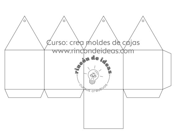 Molde de caja en líneas con cierre de puntas triangulares y agujeros para cinta · Curso de Moldes de cajas