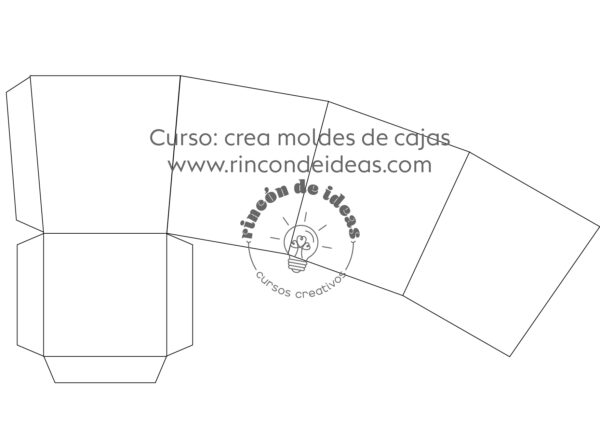 Molde de caja con tramos en curva y pestañas de pegado, en líneas · Curso de Moldes de cajas