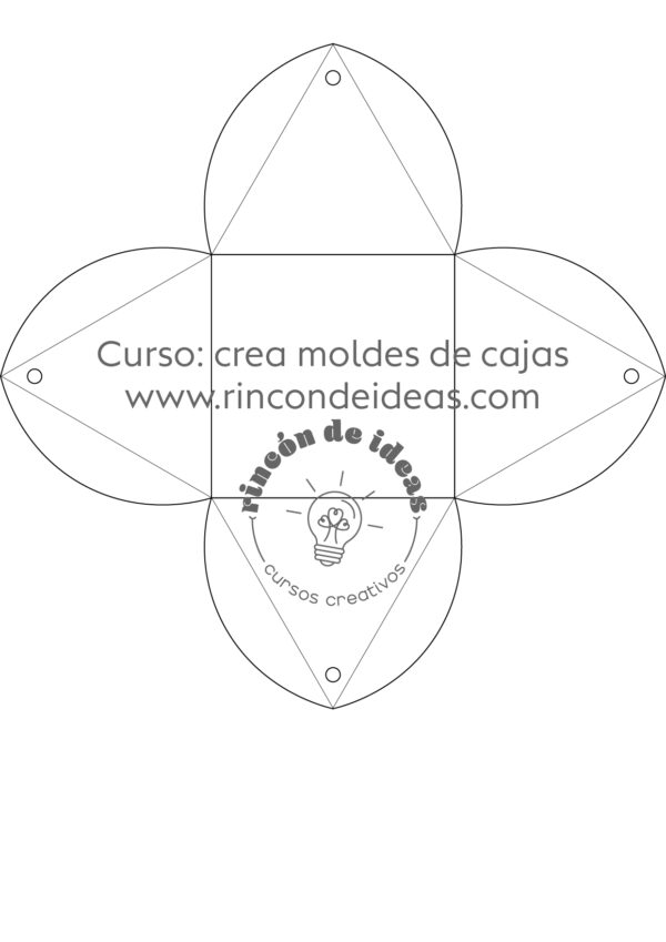 Molde de caja de pétalos con cierre redondeado y agujeros, en líneas · Curso de Moldes de cajas