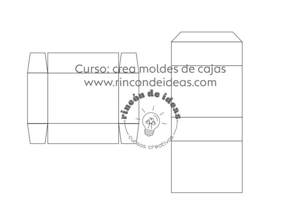 Molde de caja rectangular con tapa aparte, trazado en líneas · Curso de Moldes de cajas