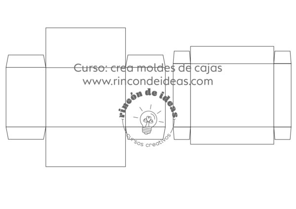 Molde de caja rectangular con lengüetas de cierre al costado, en líneas · Curso de Moldes de cajas