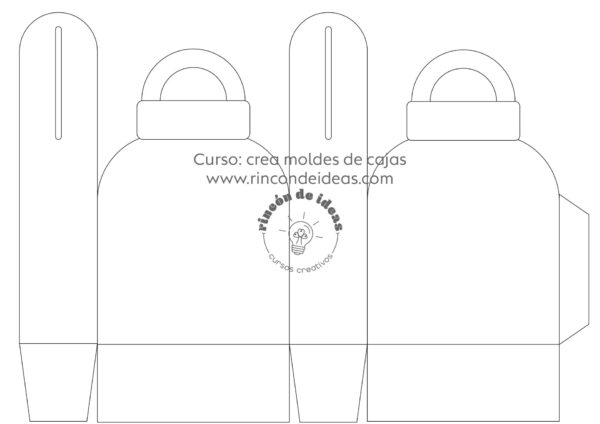 Molde de caja con manija en arco tipo cartera, trazado en líneas · Curso de Moldes de cajas