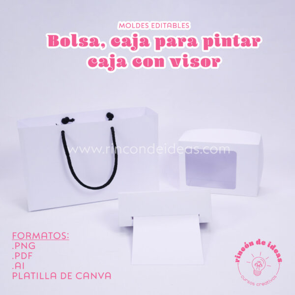 Molde editable: bolsa, caja para pintar y caja con visor. — foto 1