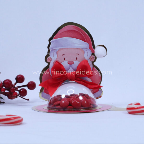 Portaesfera de Papá Noel con confites, bastones al frente · Masterclass de calendarios de adviento, esferas y topper