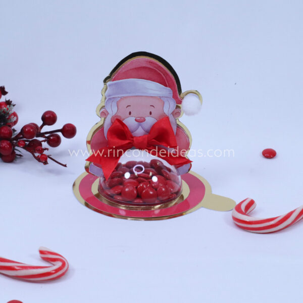 Esfera transparente con confites rojos y Papá Noel · Masterclass de calendarios de adviento, esferas y topper