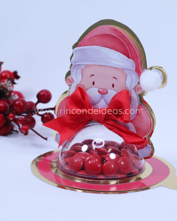 Portaesfera de Papá Noel en primer plano con bayas · Masterclass de calendarios de adviento, esferas y topper