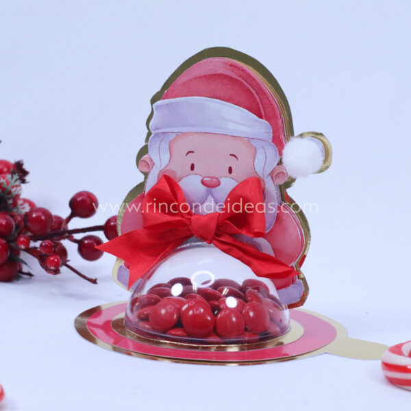 Portaesfera de Papá Noel con moño rojo, vista en ángulo · Masterclass de calendarios de adviento, esferas y topper