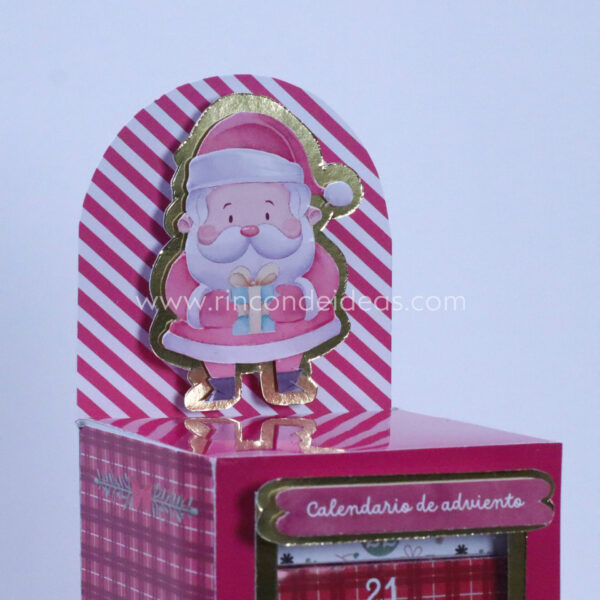 Copete de Papá Noel y cartel de la torre de adviento · Masterclass de calendarios de adviento, esferas y topper
