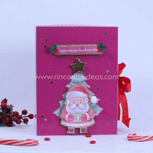 Calendario fucsia con Papá Noel y bastones de caramelo · Masterclass de calendarios de adviento, esferas y topper