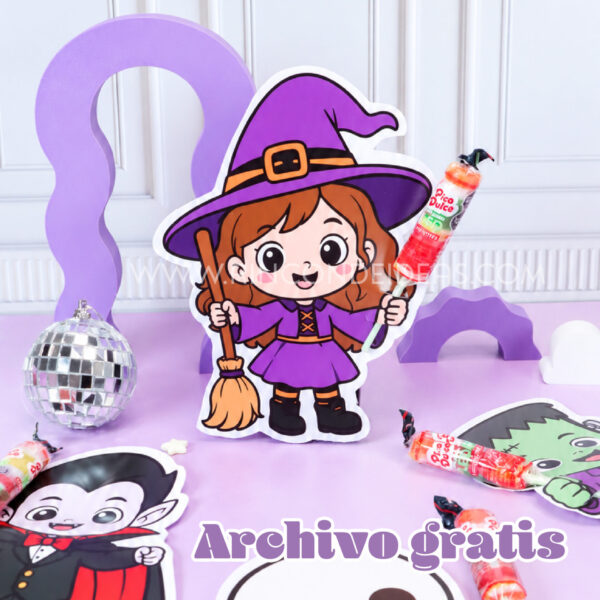 Porta chupetines de Halloween imprimibles | 4 personajes en A4